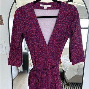 Diane Von Furstenberg purple and hot pink  Leopard Print Wrap Dress